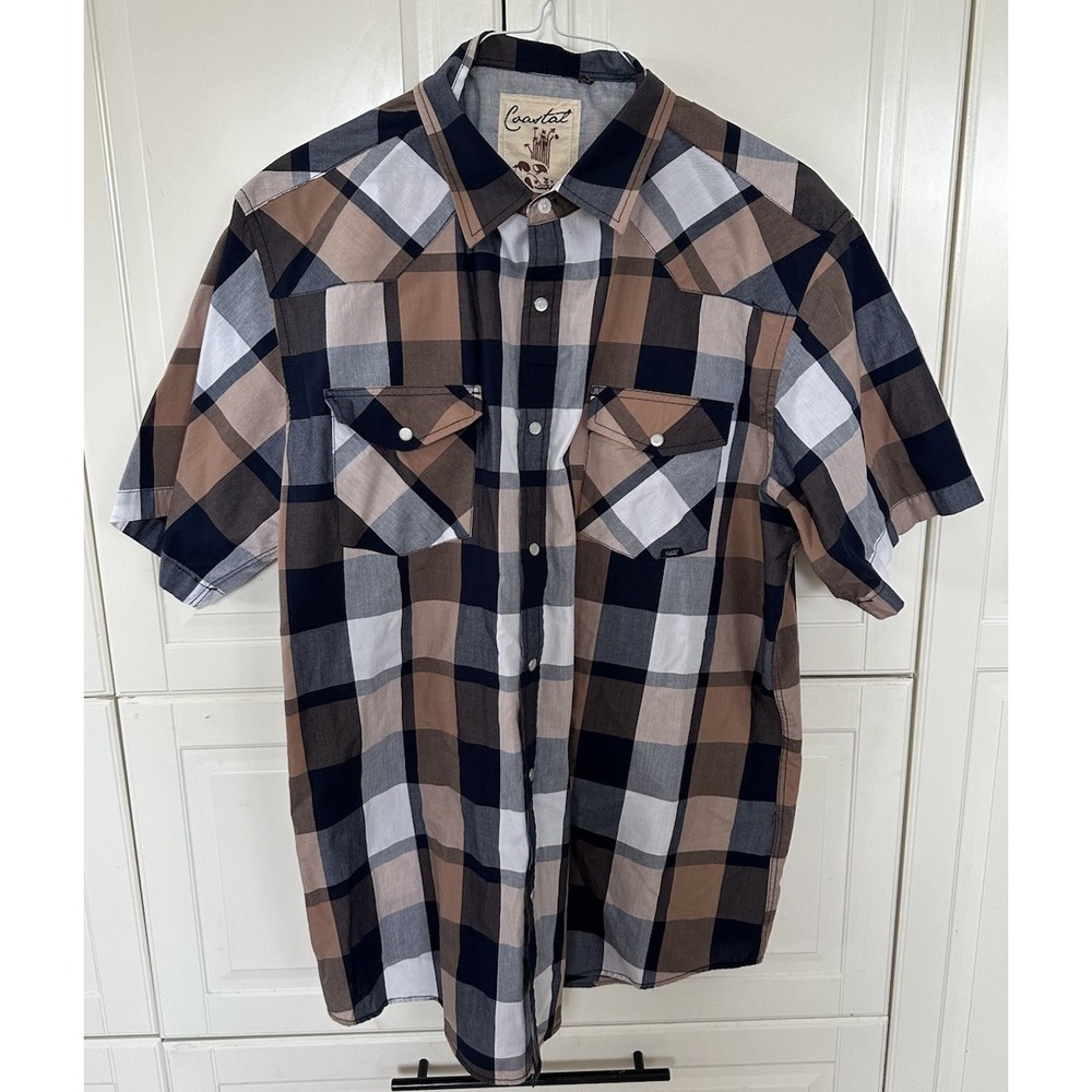 Coastal California Short Sleeve Pearl Snap Plaid Shirt Mens Sz XXL